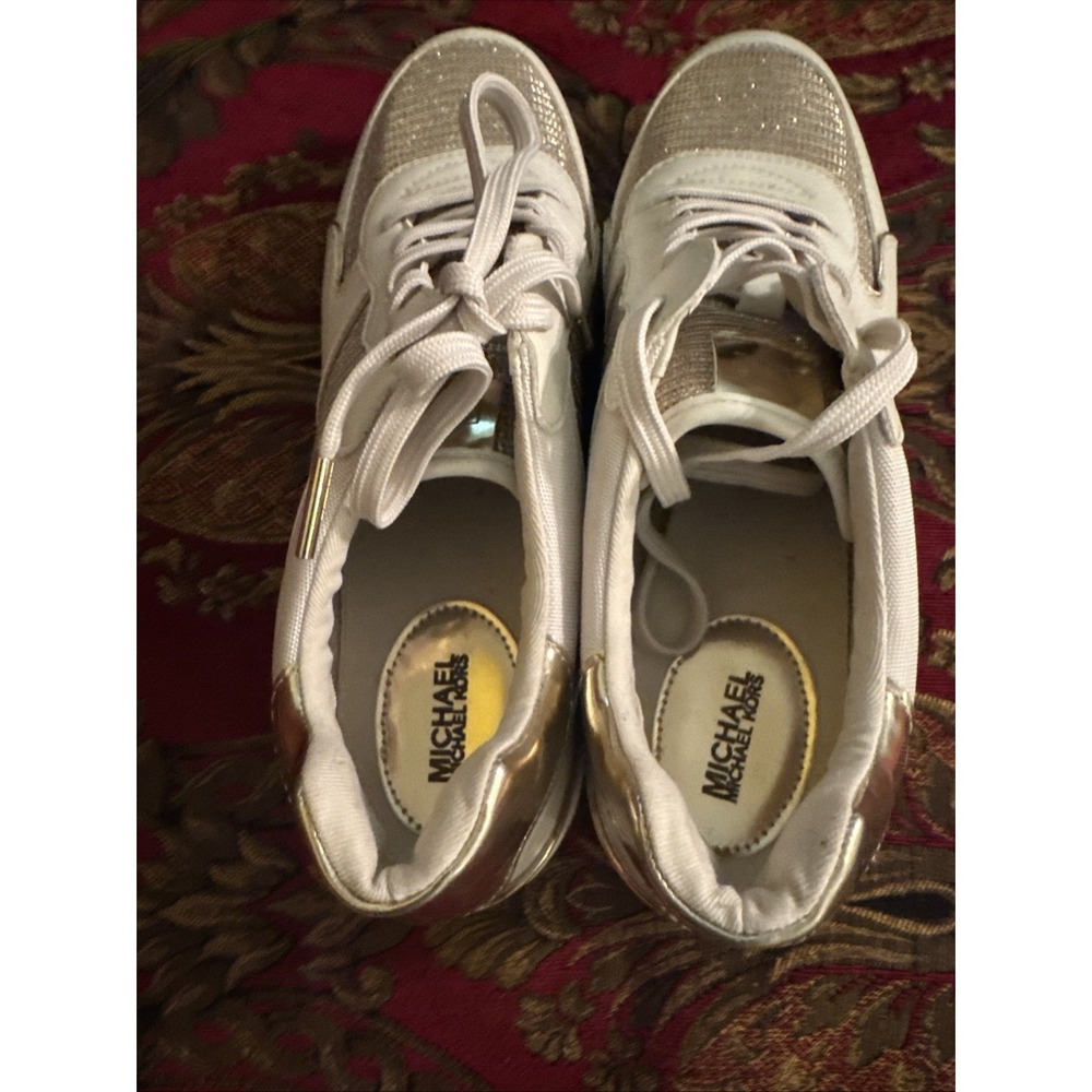 New No Box Michael Kors Women White Leather Gold Glitter Sneakers Size 10 - Picture 5 of 7